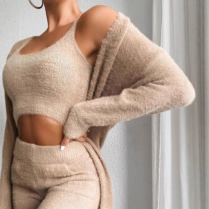 Damer Modernt Lounge-Set med Ärmlös Crop-Top och Lång Cardigan Mirla-Eva Jonsson