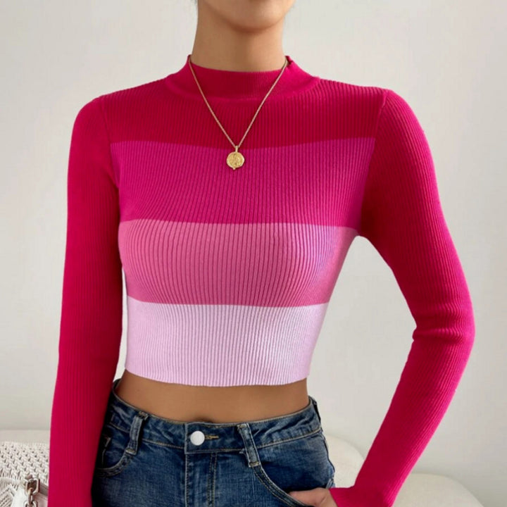 Damer Modig cropped stickad tröja med långa ärmar och färgövergång Mirla-Eva Jonsson