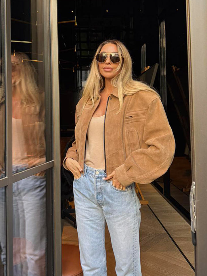 Damer Modisch Mocka Jacka i cropped stil med praktiska fickor Mirla-Eva Jonsson