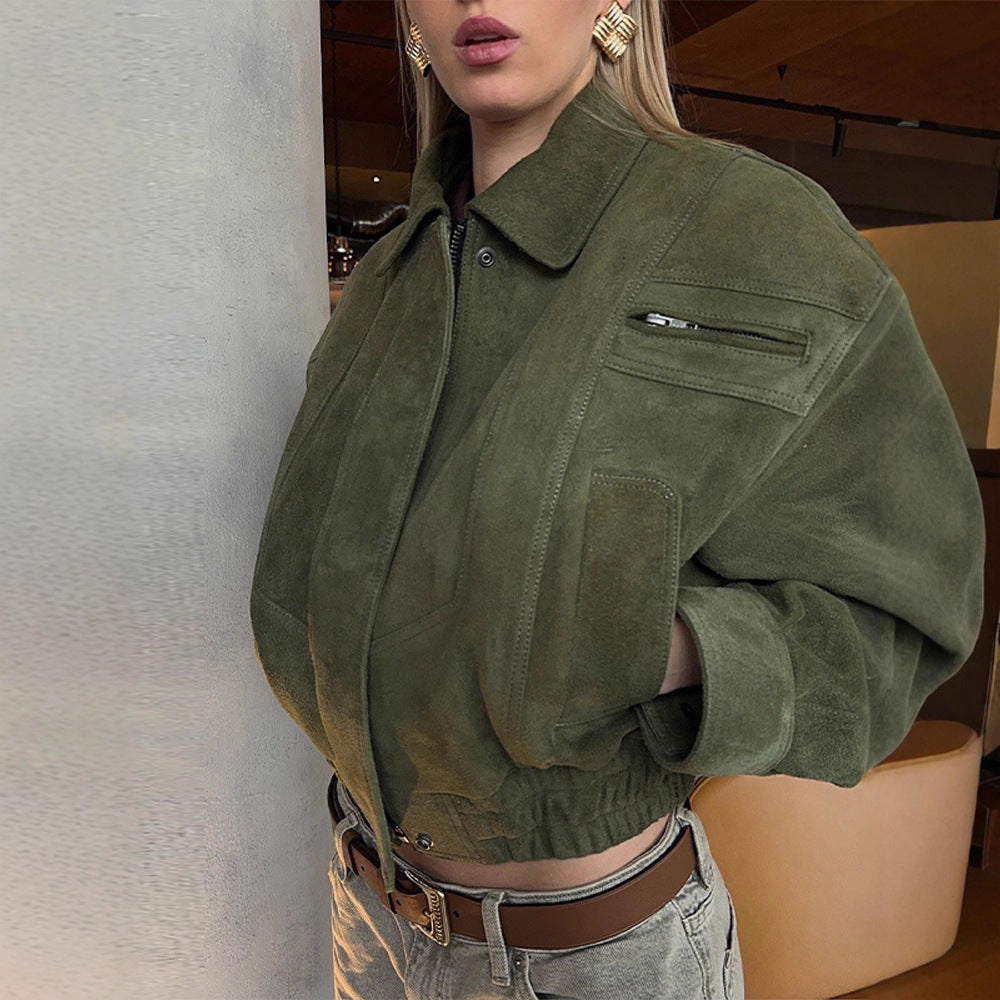 Damer Modisch Mocka Jacka i cropped stil med praktiska fickor Mirla-Eva Jonsson