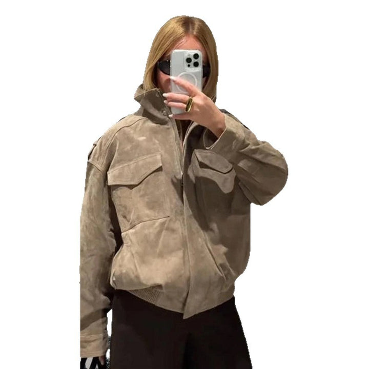 Damer Modisch Oversized-Suedejacka med praktiska fickor och hög krage Mirla-Eva Jonsson
