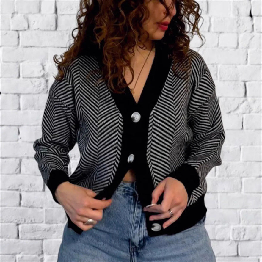 Damer Modisk Cardigan med Chevron-mönster och knappar Eva Jonsson-Eva Jonsson