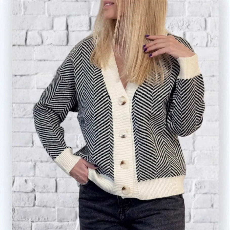 Damer Modisk Cardigan med Chevron-mönster och knappar Eva Jonsson-Eva Jonsson