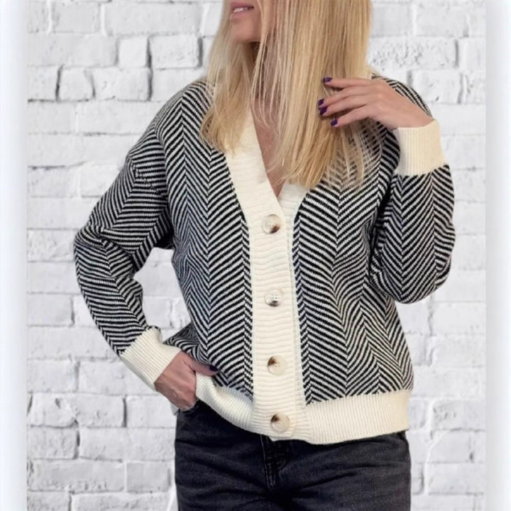 Damer Modisk Cardigan med Chevron-mönster och knappar Eva Jonsson-Eva Jonsson