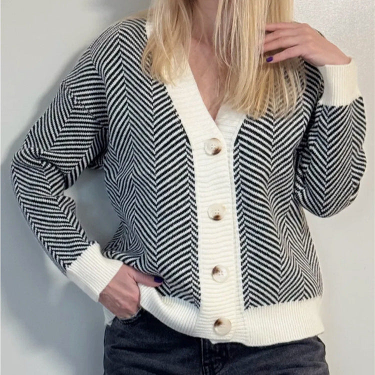 Damer Modisk Cardigan med Chevron-mönster och knappar Eva Jonsson-Eva Jonsson
