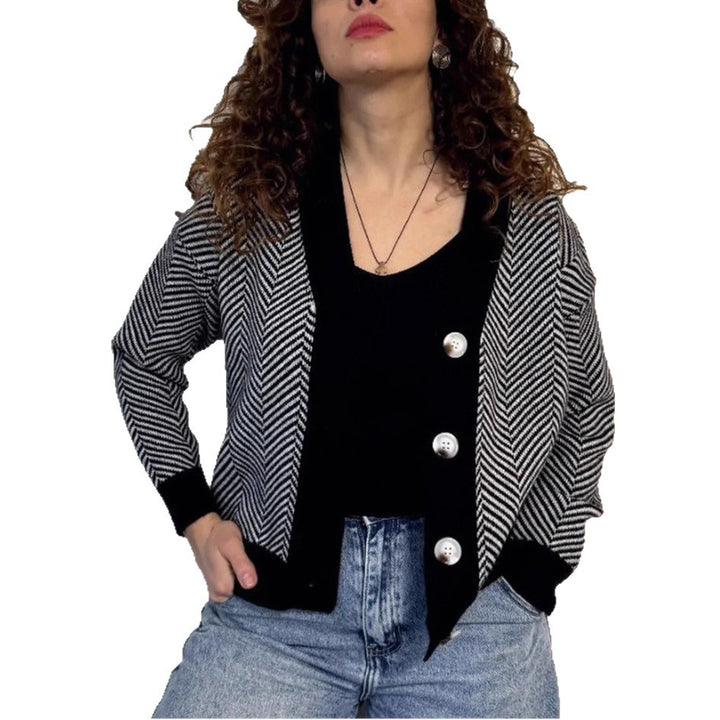 Damer Modisk Cardigan med Chevron-mönster och knappar Eva Jonsson-Eva Jonsson