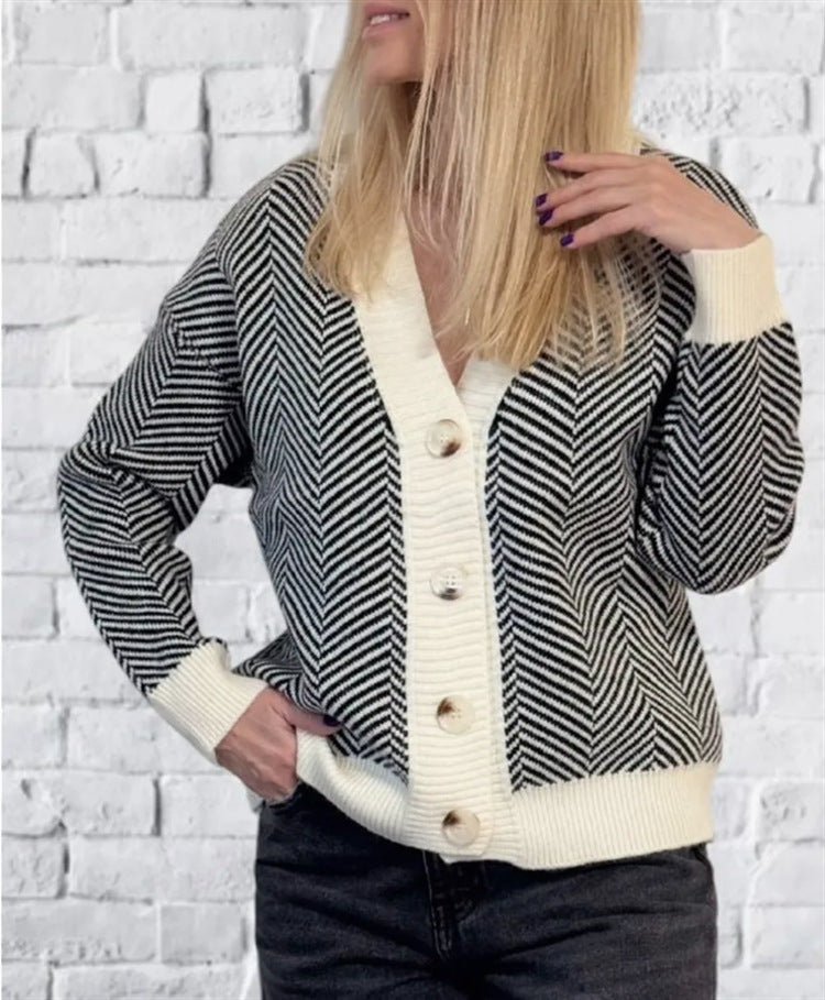 Damer Modisk Cardigan med Chevron-mönster och knappar Eva Jonsson-Eva Jonsson