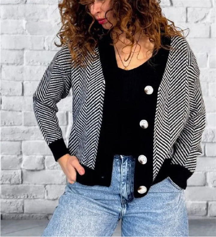 Damer Modisk Cardigan med Chevron-mönster och knappar Eva Jonsson-Eva Jonsson