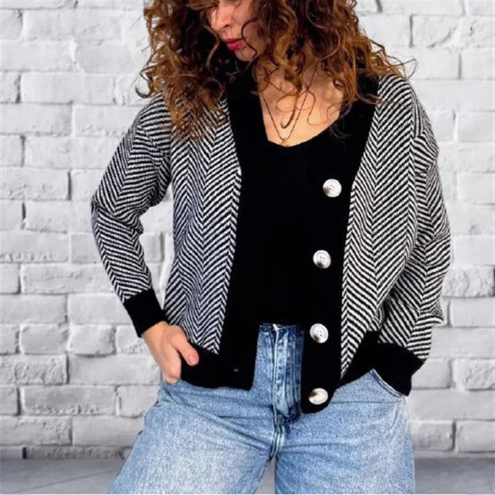 Damer Modisk Cardigan med Chevron-mönster och knappar Eva Jonsson-Eva Jonsson