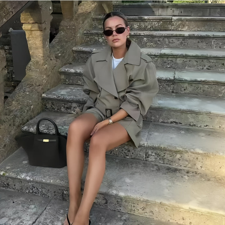 Damer Modisk Trenchcoat-jacka med voluminösa ärmar och bälte Eva Jonsson-Eva Jonsson