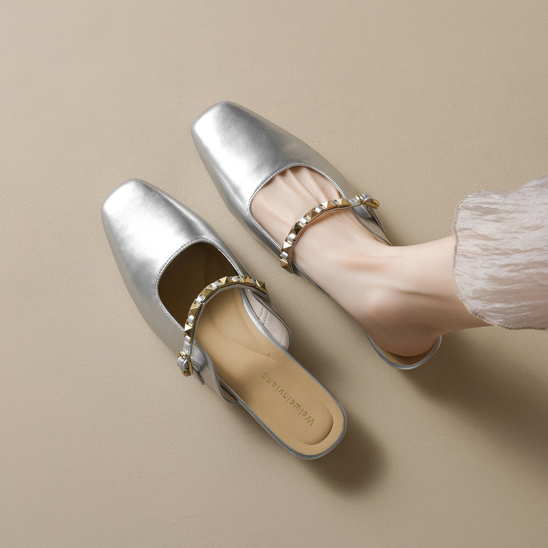 Damer Modiska Slingback-Mules med Elegant Kedjeprydnad och Bekväm Blockklack Mirla-Eva Jonsson