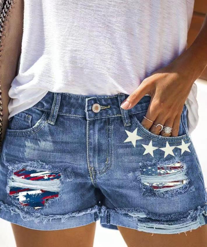 Damer Modiska förstöra denimshorts med kreativa applikationer Mirla-Eva Jonsson