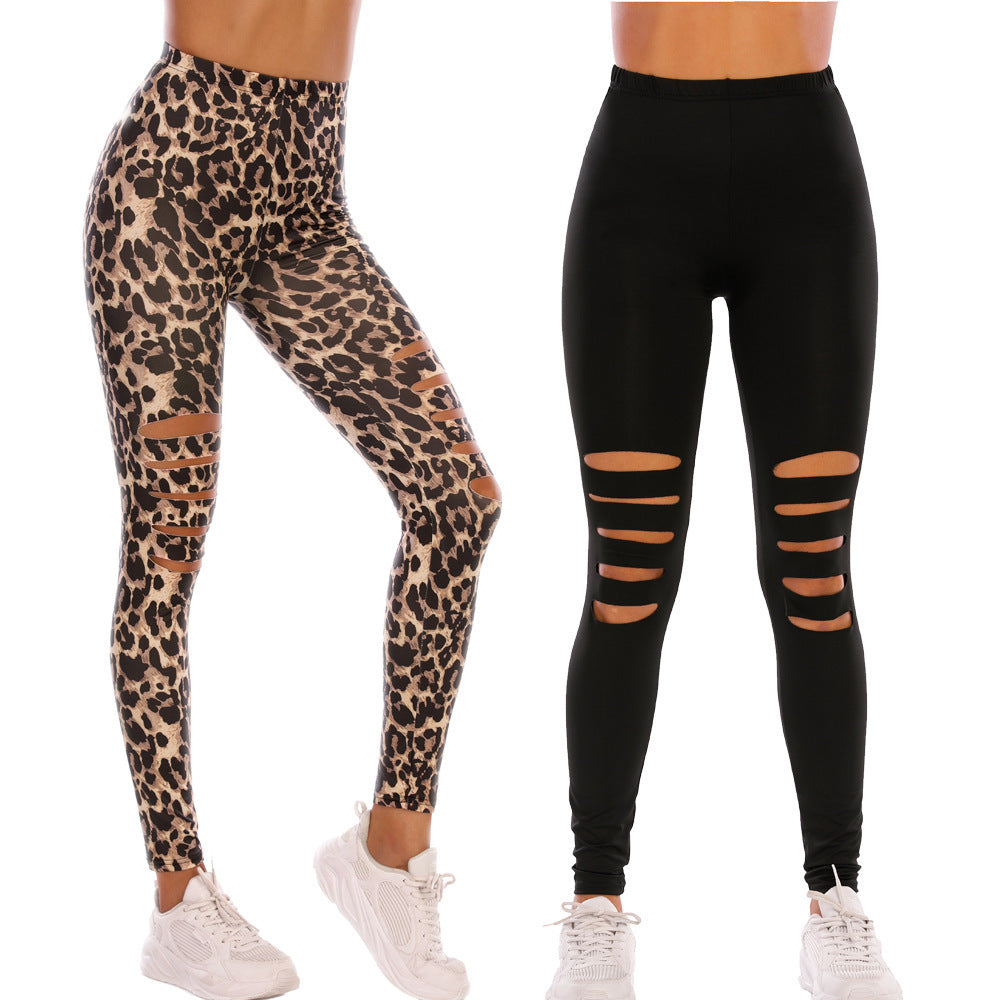 Damer Modiska leggings med cut-outs i leopardmönster Mirla-Eva Jonsson