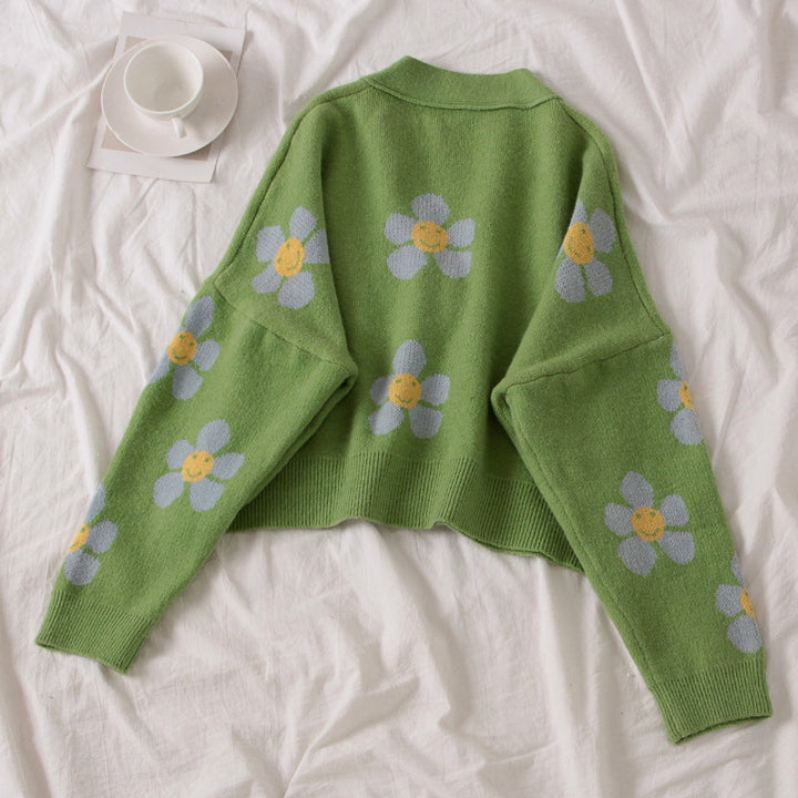 Damer Mönstrad stickad cardigan med blommigt mönster och avslappnad passform Eva Jonsson-Eva Jonsson