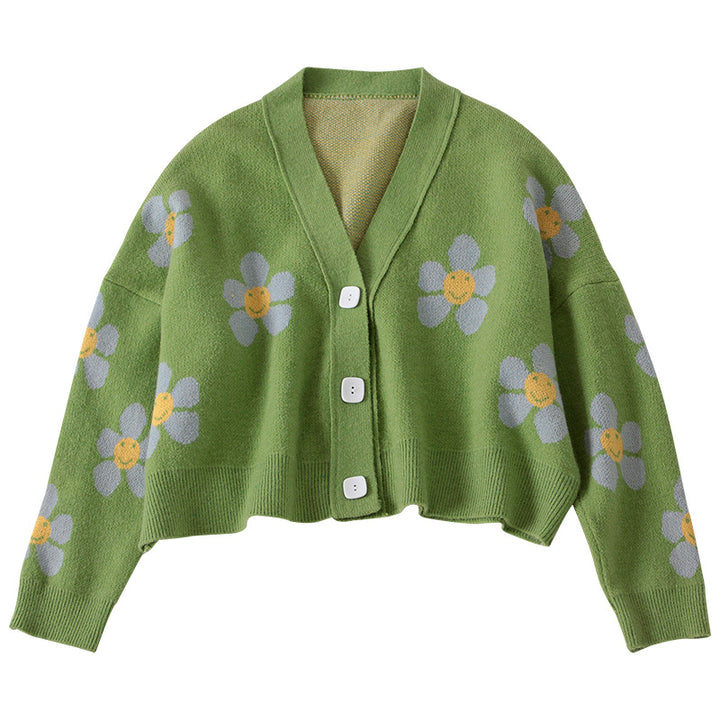 Damer Mönstrad stickad cardigan med blommigt mönster och avslappnad passform Eva Jonsson-Eva Jonsson