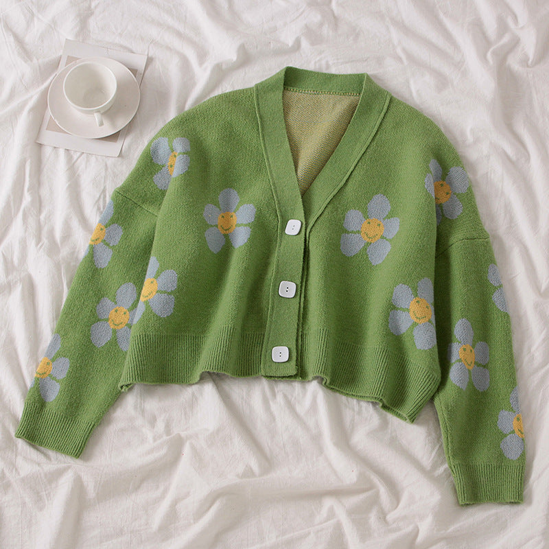 Damer Mönstrad stickad cardigan med blommigt mönster och avslappnad passform Eva Jonsson-Eva Jonsson