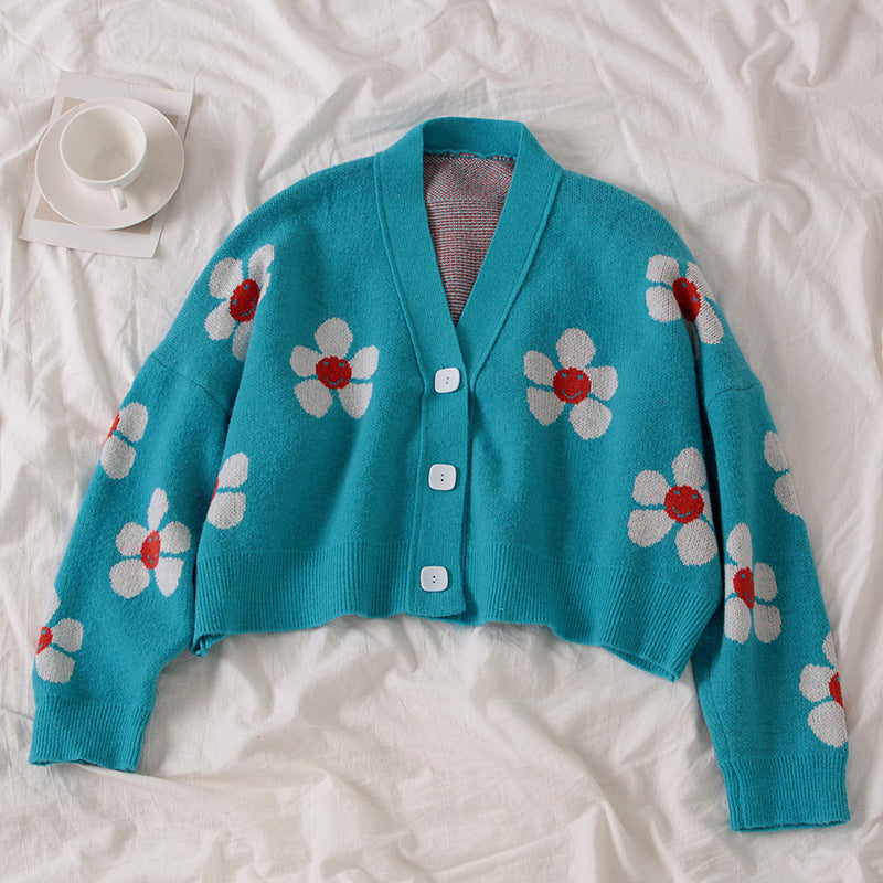 Damer Mönstrad stickad cardigan med blommigt mönster och avslappnad passform Eva Jonsson-Eva Jonsson
