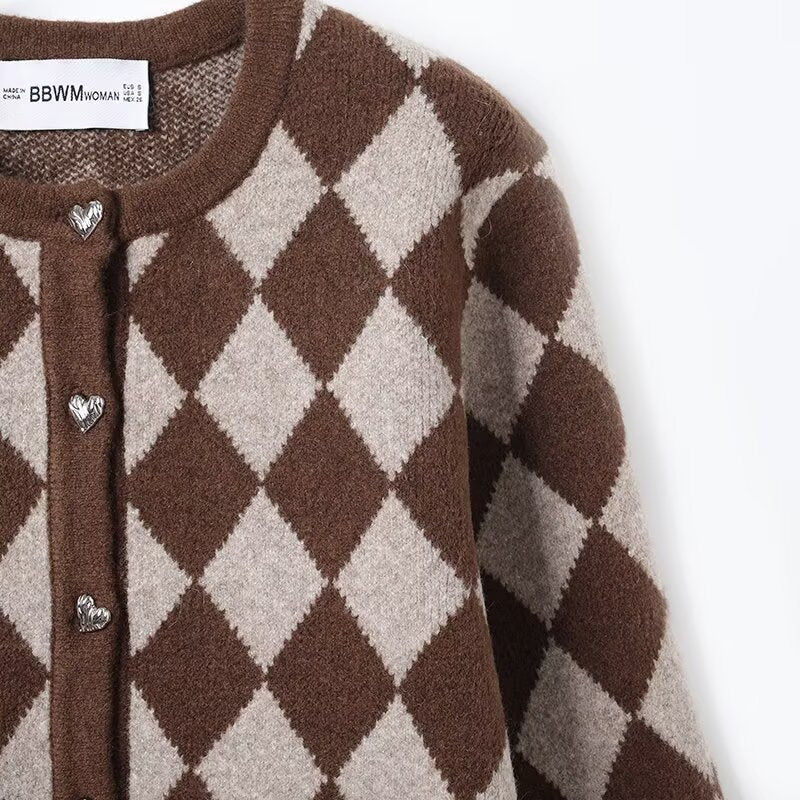 Damer Mönstrad stickad cardigan med hjärtformade knappar Mirla-Eva Jonsson