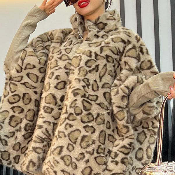 Damer Mysfleece-Poncho i leopardmönster Eva Jonsson-Eva Jonsson