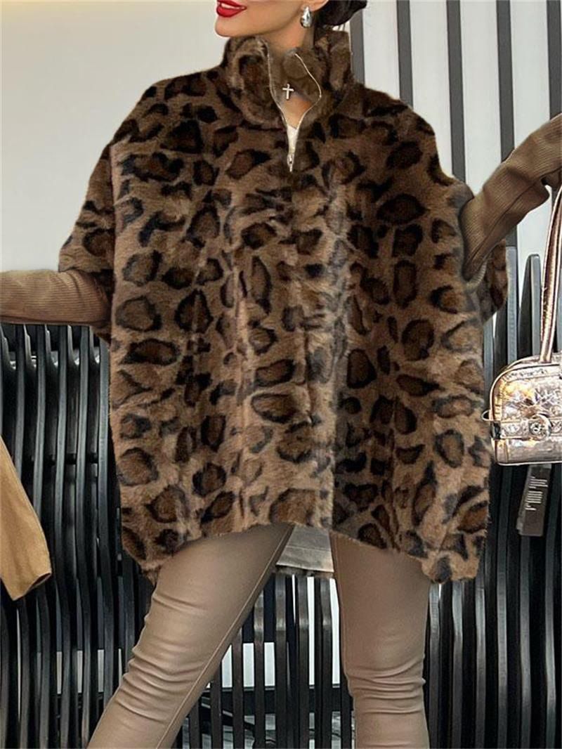 Damer Mysfleece-Poncho i leopardmönster Eva Jonsson-Eva Jonsson
