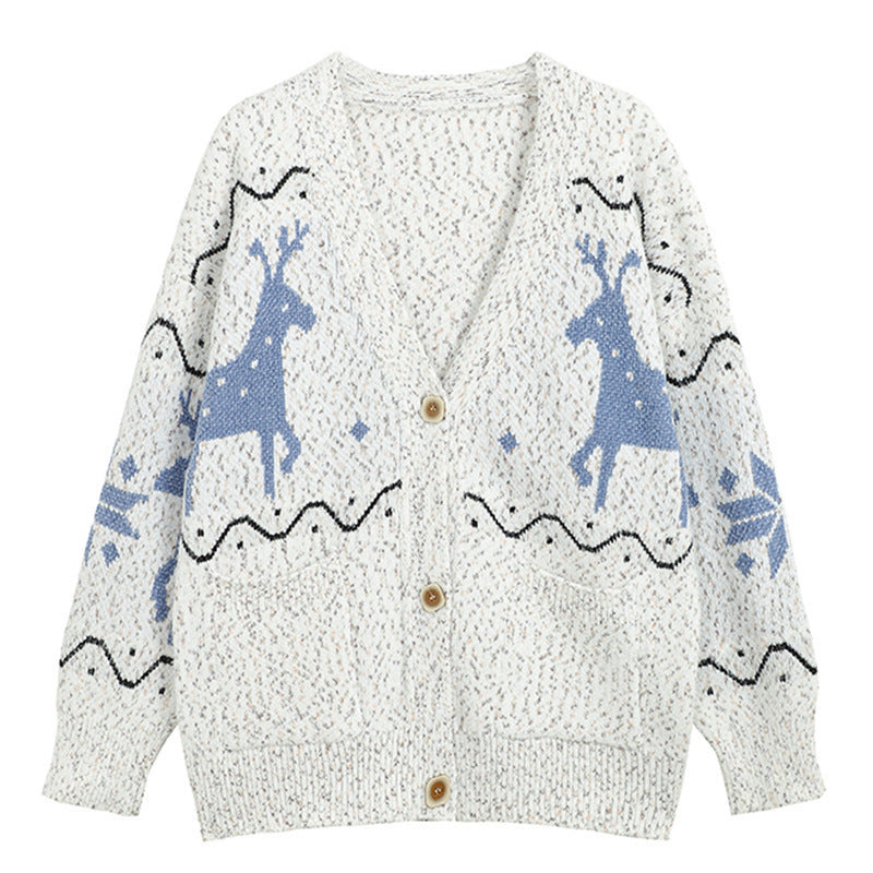 Damer Mysig Cardigan med Renmotiv och Fickor Mirla-Eva Jonsson