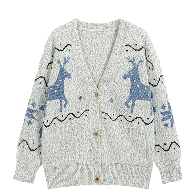 Damer Mysig Cardigan med Renmotiv och Fickor Mirla-Eva Jonsson