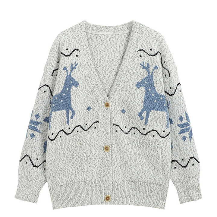 Damer Mysig Cardigan med Renmotiv och Fickor Mirla-Eva Jonsson