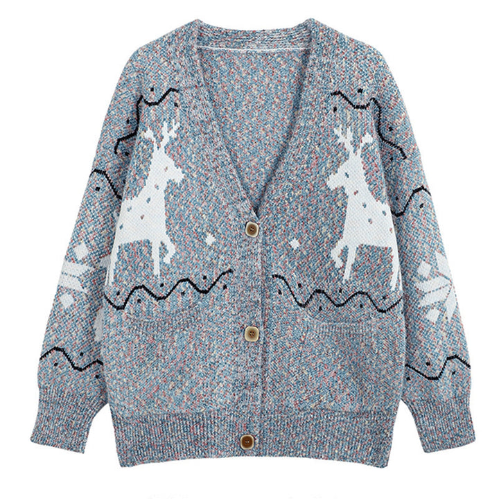 Damer Mysig Cardigan med Renmotiv och Fickor Mirla-Eva Jonsson