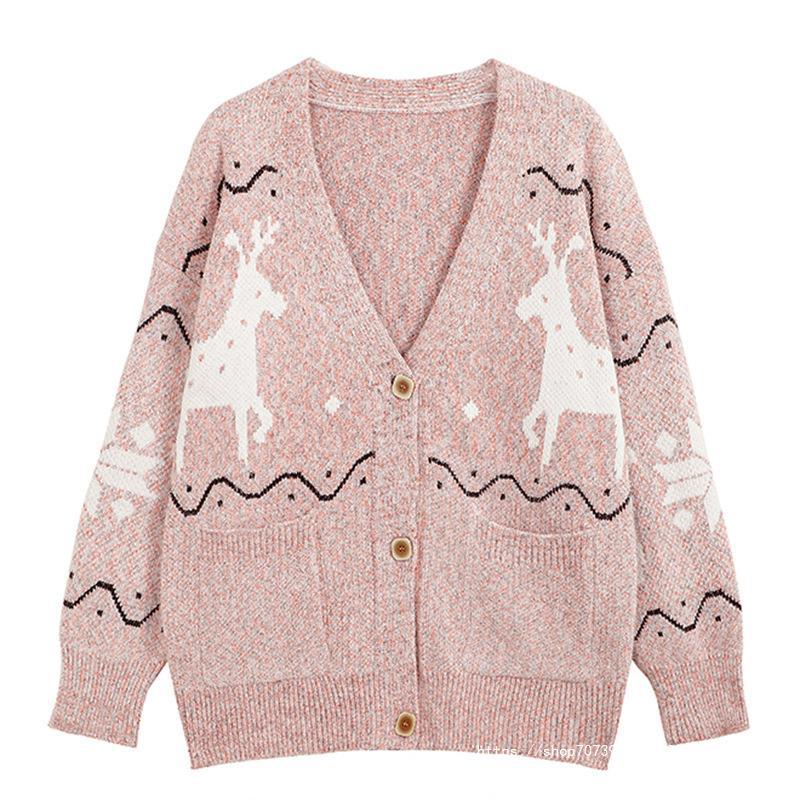 Damer Mysig Cardigan med Renmotiv och Fickor Mirla-Eva Jonsson