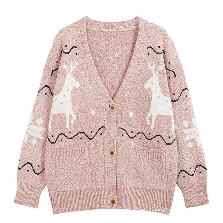 Damer Mysig Cardigan med Renmotiv och Fickor Mirla-Eva Jonsson