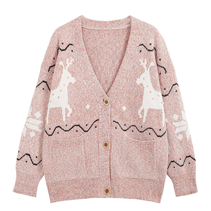 Damer Mysig Cardigan med Renmotiv och Fickor Mirla-Eva Jonsson
