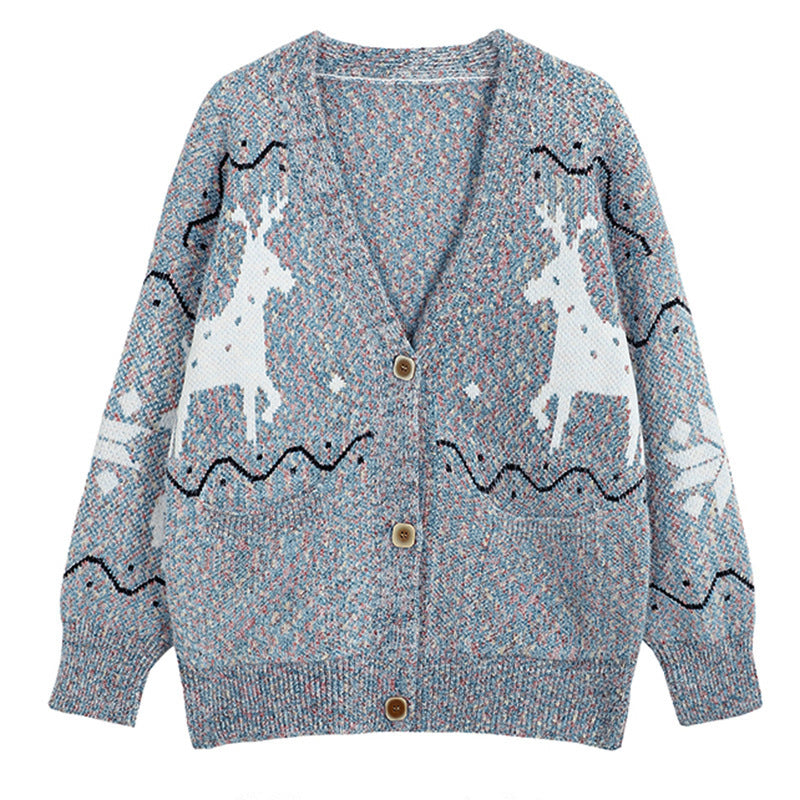 Damer Mysig Cardigan med Renmotiv och Fickor Mirla-Eva Jonsson