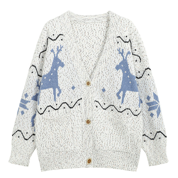 Damer Mysig Cardigan med Renmotiv och Fickor Mirla-Eva Jonsson