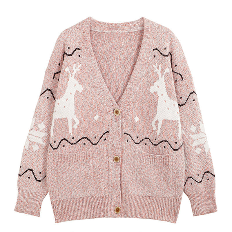 Damer Mysig Cardigan med Renmotiv och Fickor Mirla-Eva Jonsson
