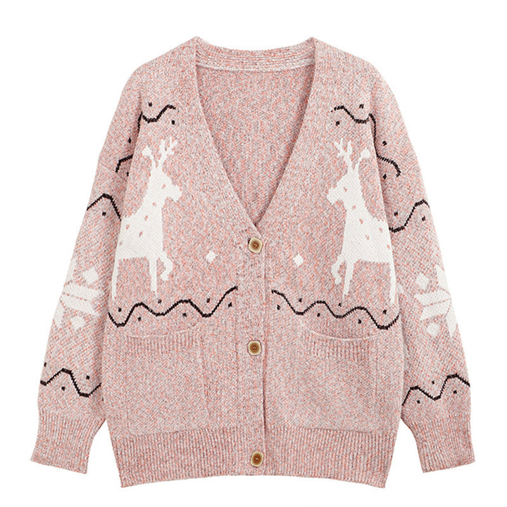 Damer Mysig Cardigan med Renmotiv och Fickor Mirla-Eva Jonsson