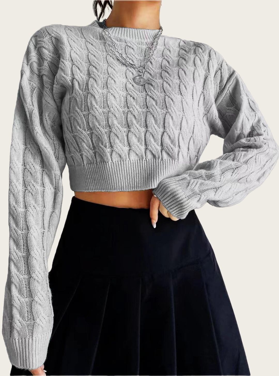 Damer Mysig Cropped Tröja med Flätmönster Eva Jonsson-Eva Jonsson