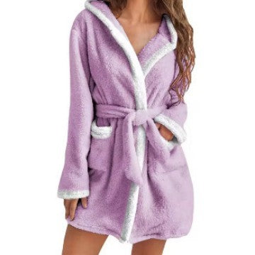 Damer Mysig Fleece-Badrock med huva och praktiska fickor Mirla-Eva Jonsson