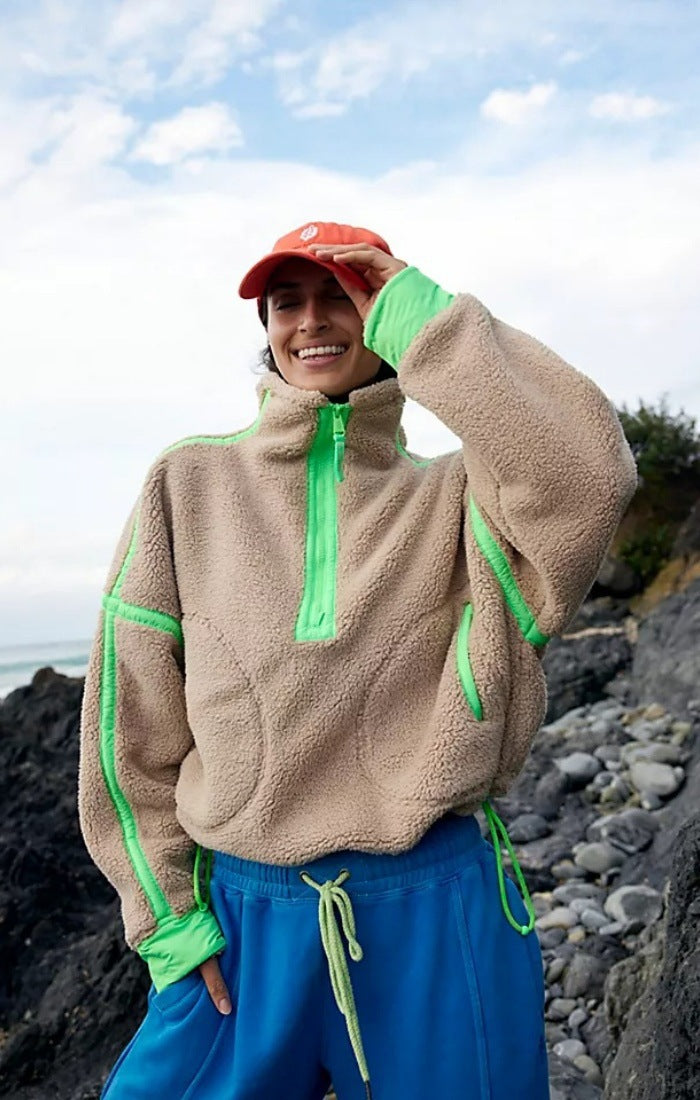 Damer Mysig Fleece-Hoodie med halv dragkedja och sidoinlägg Mirla-Eva Jonsson