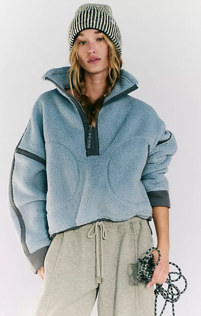 Damer Mysig Fleece-Hoodie med halv dragkedja och sidoinlägg Mirla-Eva Jonsson