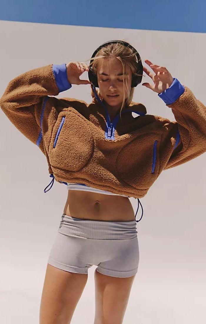 Damer Mysig Fleece-Hoodie med halv dragkedja och sidoinlägg Mirla-Eva Jonsson