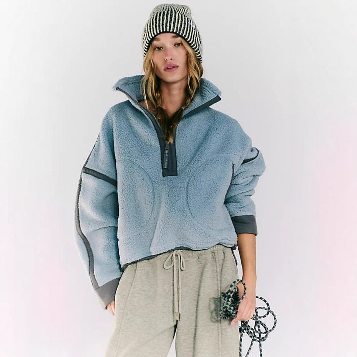 Damer Mysig Fleece-Hoodie med halv dragkedja och sidoinlägg Mirla-Eva Jonsson