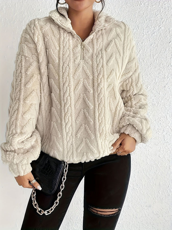 Damer Mysig Fleece-Tröja med Hög Krage och Zip-Detail Mirla-Eva Jonsson