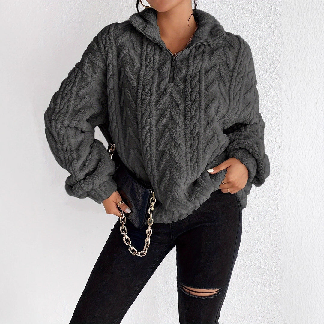 Damer Mysig Fleece-Tröja med Hög Krage och Zip-Detail Mirla-Eva Jonsson