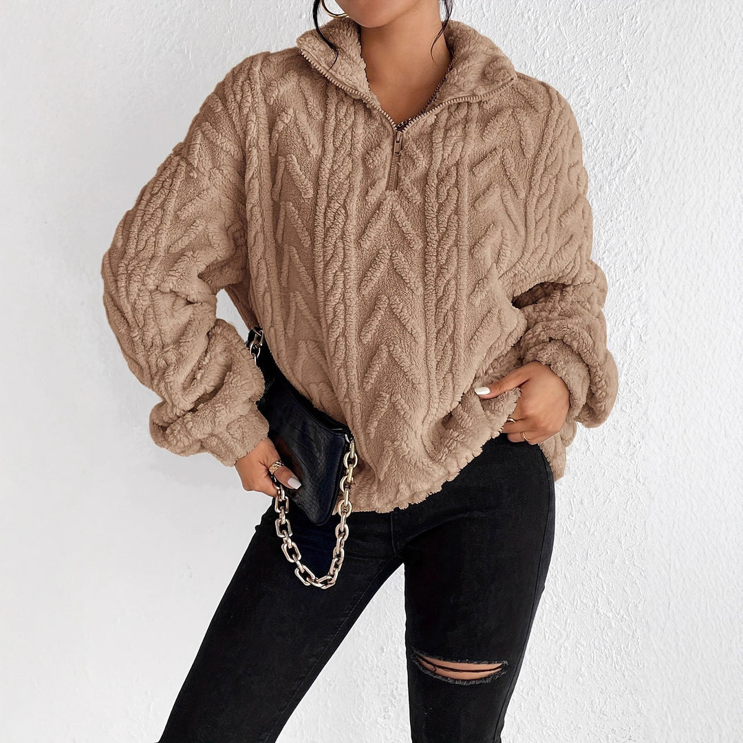 Damer Mysig Fleece-Tröja med Hög Krage och Zip-Detail Mirla-Eva Jonsson