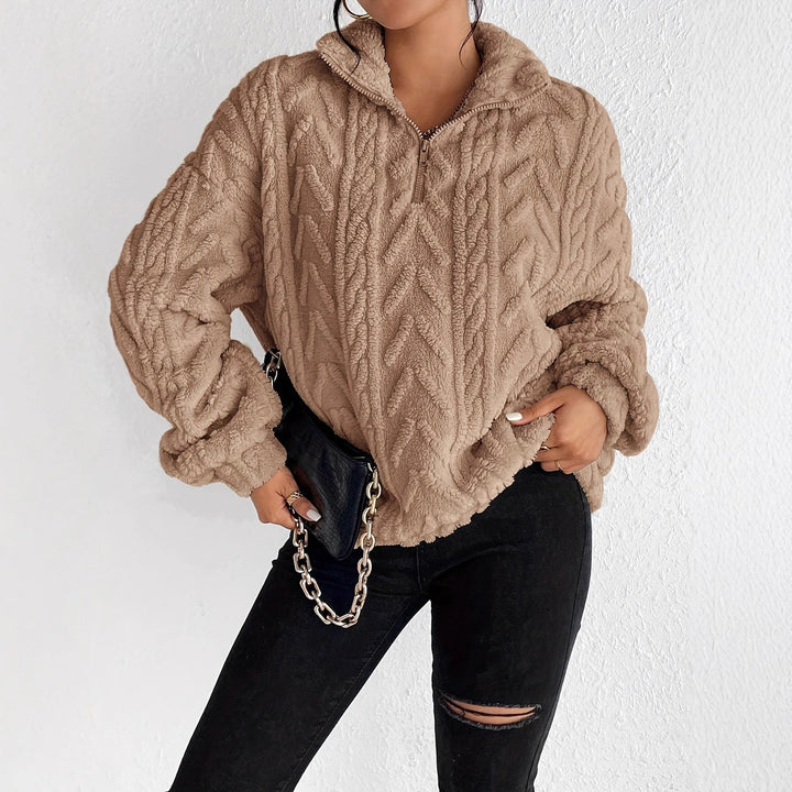 Damer Mysig Fleece-Tröja med Hög Krage och Zip-Detail Mirla-Eva Jonsson