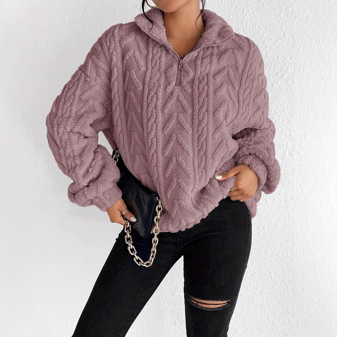Damer Mysig Fleece-Tröja med Hög Krage och Zip-Detail Mirla-Eva Jonsson