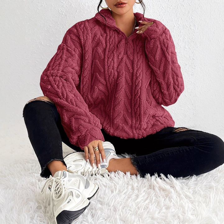 Damer Mysig Fleece-Tröja med Hög Krage och Zip-Detail Mirla-Eva Jonsson