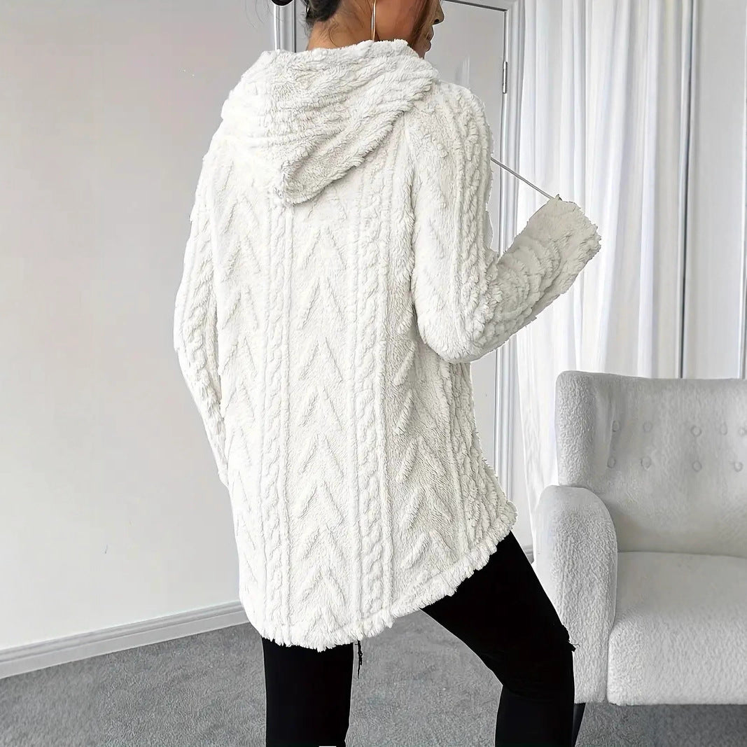 Damer Mysig Fleece-tröja med huva och strukturerad design Mirla-Eva Jonsson