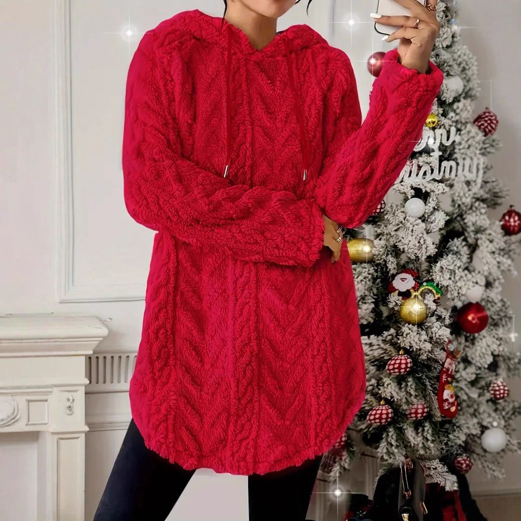 Damer Mysig Fleece-tröja med huva och strukturerad design Mirla-Eva Jonsson