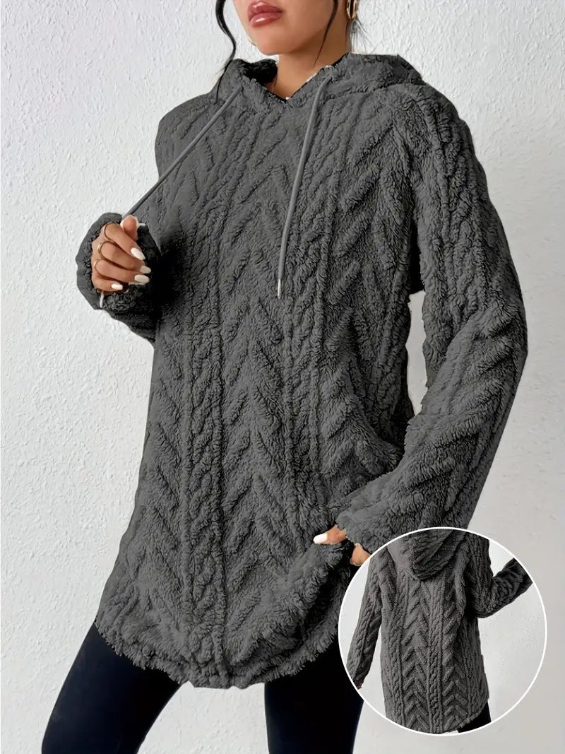Damer Mysig Fleece-tröja med huva och strukturerad design Mirla-Eva Jonsson